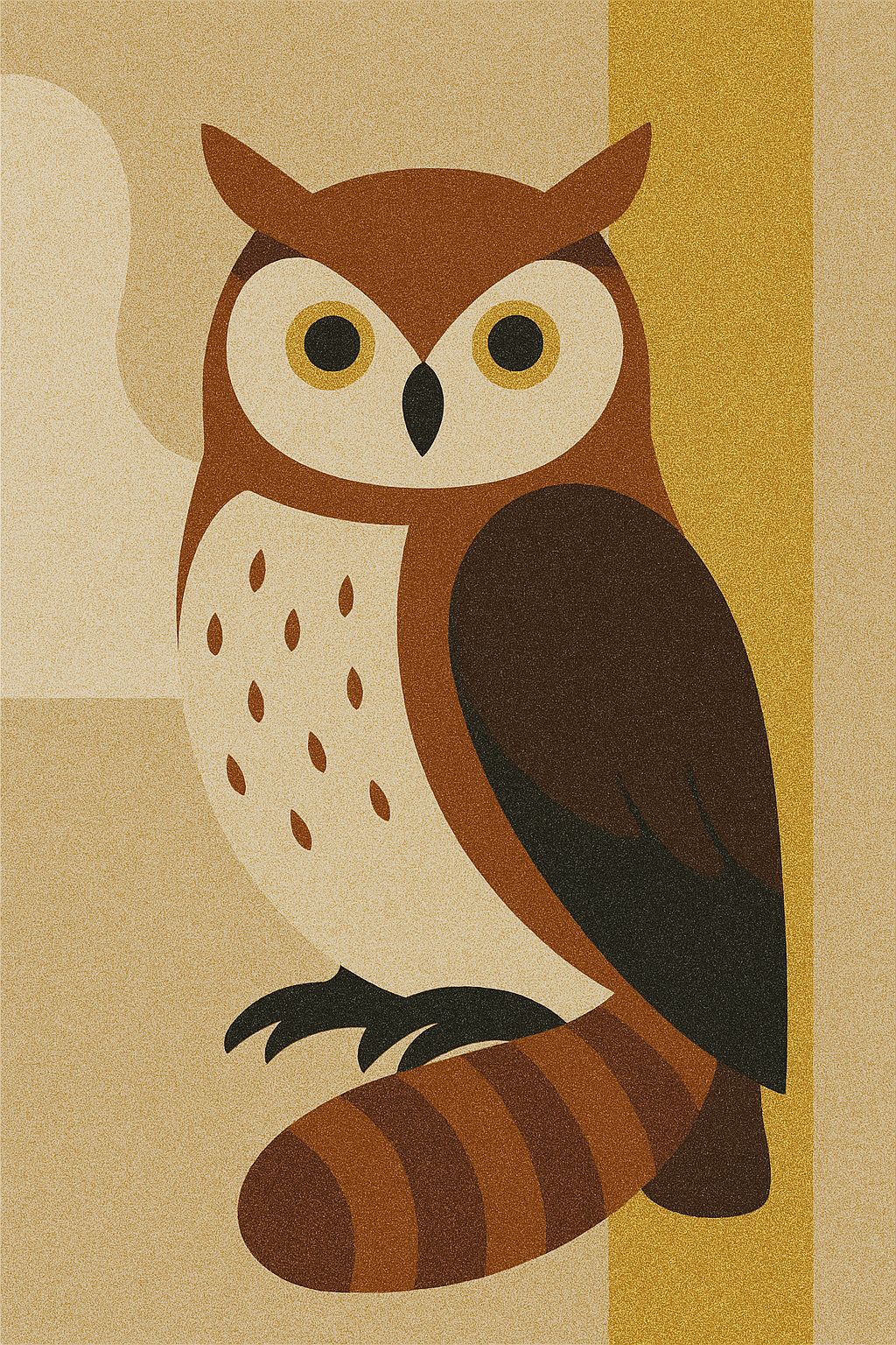 Midnight Gaze – Minimalist Owl Abstract Digital Wall Art | Earth Tone