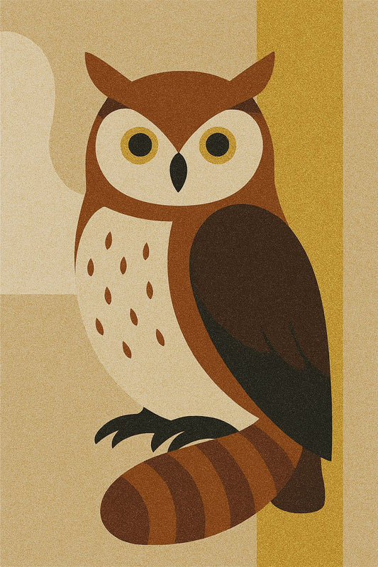 Midnight Gaze – Minimalist Owl Abstract Digital Wall Art | Earth Tone
