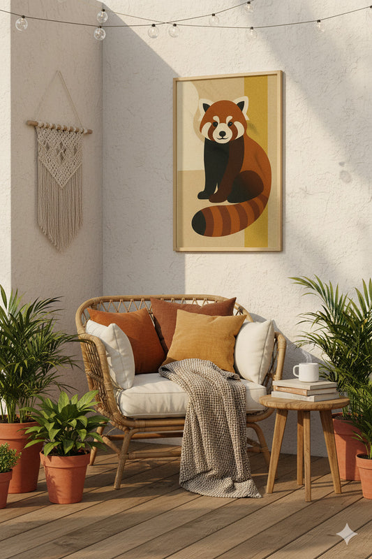 Urban Panda – Cubist Abstract Red Panda Digital Wall Art | Earth Tone