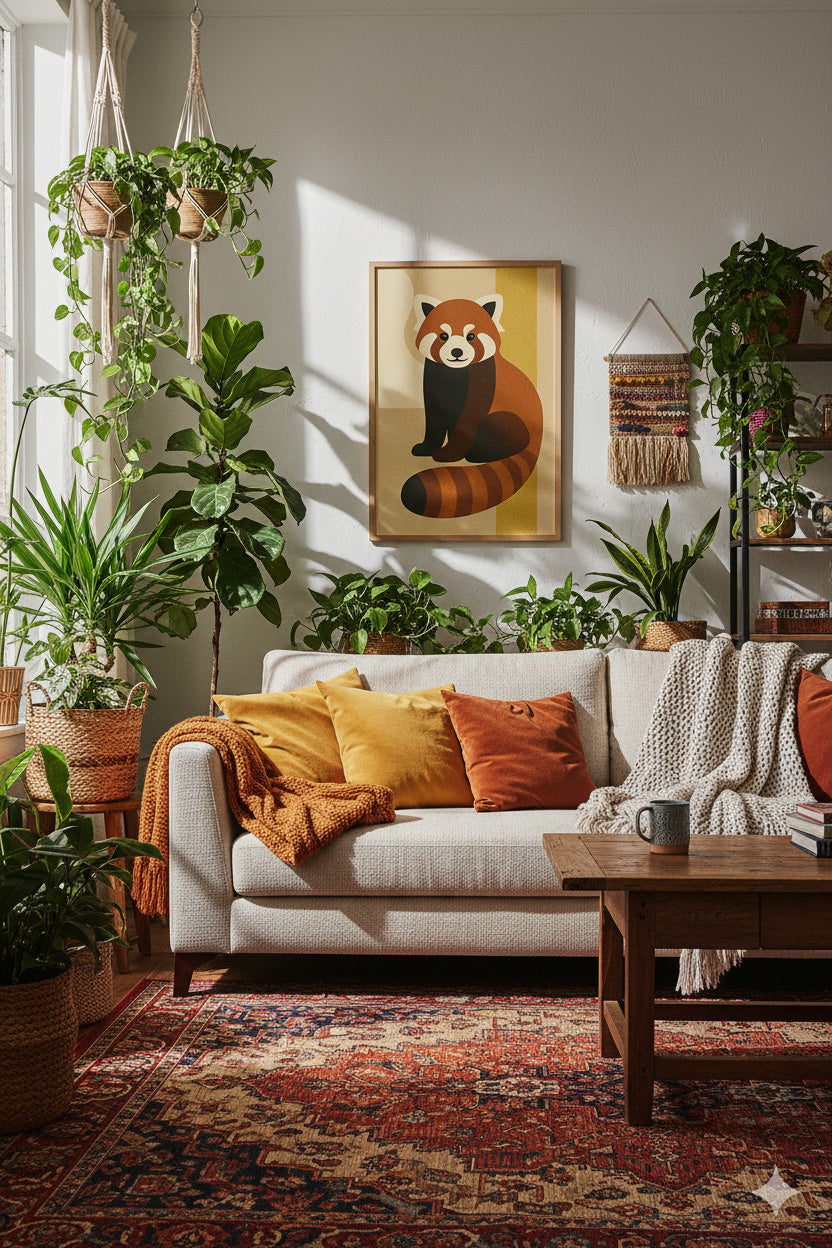 Urban Panda – Cubist Abstract Red Panda Digital Wall Art | Earth Tone