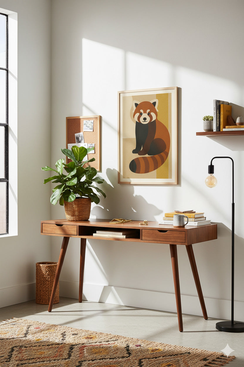 Urban Panda – Cubist Abstract Red Panda Digital Wall Art | Earth Tone