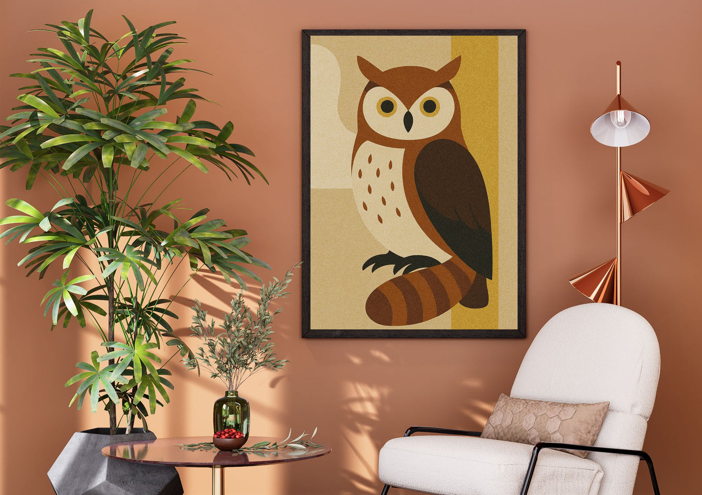 Midnight Gaze – Minimalist Owl Abstract Digital Wall Art | Earth Tone