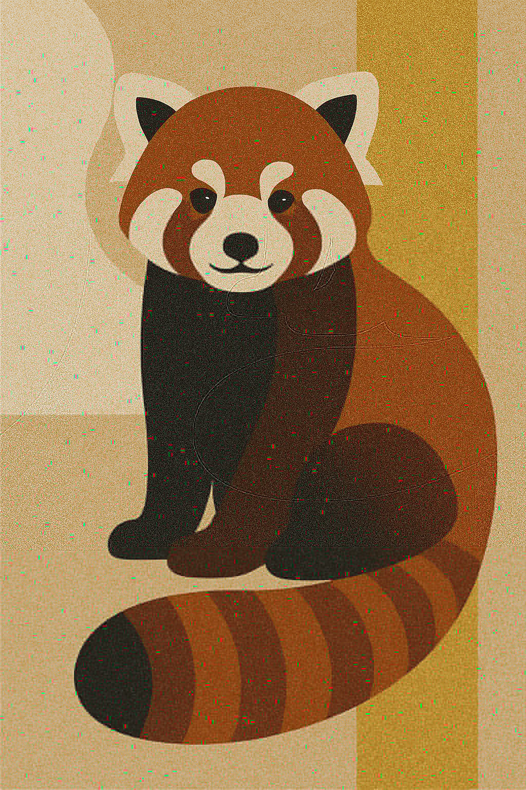 Urban Panda – Cubist Abstract Red Panda Digital Wall Art | Earth Tone