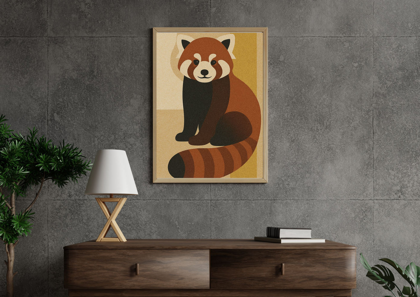 Urban Panda – Cubist Abstract Red Panda Digital Wall Art | Earth Tone